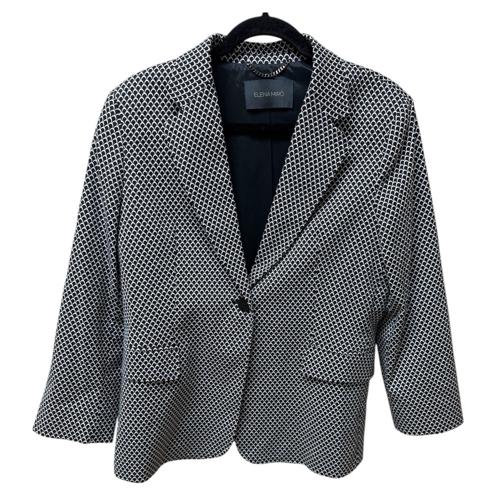 Elena Miro Black & White Geometric blazer. Single Breasted. Womens. Sz 10 - Picture 2 of 16